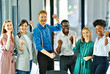 business team businesswoman success meeting office teamwork happy portrait businessman together education cheerful celebration colleague celebrating group successful startup