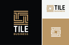 Classic Initial Letter T Tile With Square Line Pattern Border Frame Logo Design