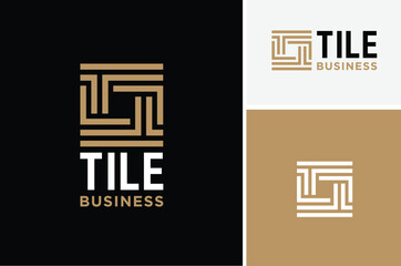 Wall Mural - Classic Initial Letter T Tile with square line pattern border frame logo design