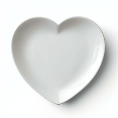 Empty plate in the shape of a heart on a white background in the center of the frame. Isolated background. Created with generative AI technology. 