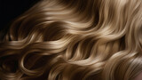 Strands of  Beautiful long wavy hair colored in light blond color, top view.   Closeup shot of  beautiful curly hair. Beauty, Fashion concept. Hairdresser salon concept. AI generated