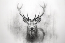 Beautiful Male Deer In Pencil Sketch, Generative Ai