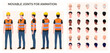 Construction Worker, Engineer Character Creation Pack with Man Wearing Safety Vest, googles and Blue Jeans, Various Ethnicities and Races