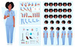 Nurse, Doctor Character Constructor with African American Woman, Face Expressions, Emotions, Hand Gestures, Poses and Medical Equipment