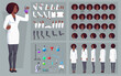 Woman Scientist Character Creation pack Chemist with Laboratory Equipment, Gestures, Poses, and Face Expressions with African American Woman Wearing White Lab Coat