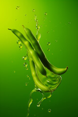 Wall Mural -  An abstract surreal photograph of a Green beans splashed in bright paint, symbolizing freshness and health.   Generative AI technology.