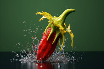 Aufkleber - An vibrant photograph of a Okra splashed in bright paint, symbolizing freshness and health.  Generative AI technology.