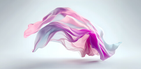 beautiful silk pastel pink violet white cloth floating flying in the air. mock up template for produ