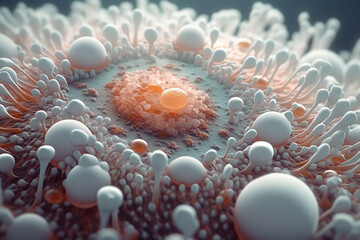Poster - A bacterial colony with a circular shape and a smooth surface, exhibiting a bright white coloration with a glossy sheen.  Generative AI technology.