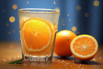 Aufkleber - A glass of freshly squeezed orange juice with droplets of water condensation, Generative AI technology.