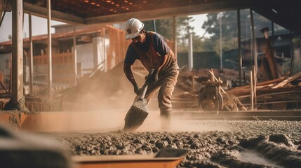 builder on construction site. Works with concrete.  Generative ai.