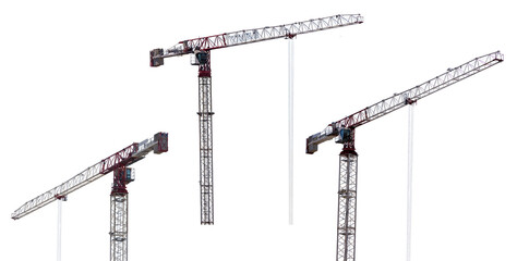 Wall Mural - isolated three red and white high cranes