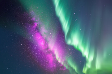 Sticker - night starry sky. milky way and northern lights. green aurora borealis