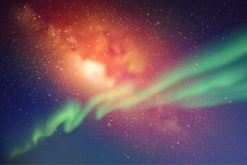 Sticker - night starry sky. milky way and northern lights. green aurora borealis