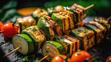 Savory Grilled Halloumi & Vegetable Skewer: Delicious BBQ Delight , summer BBQ (Generative AI)