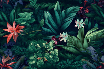 Wall Mural - Seamless Botanical Pattern. Ai generative