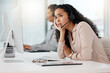 © Matthew C/peopleimages.com - Business woman, call center and frustrated in anxiety, stress or customer service at office. Annoyed female person or consultant agent talking to difficult client or complaint in burnout at workplace