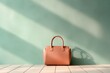 0382. handbag in front of light pastel wall. Generative AI