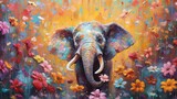 Fototapeta Dziecięca - art illustration of cute elephant in flower blossom atmosphere, Generative Ai
