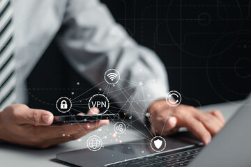VPN Virtual private network protocol cyber ​​security and anonymous internet privacy connection technology.