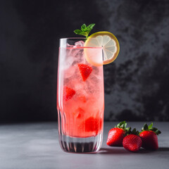 Wall Mural - Refreshing Strawberry Mint and lemon Iced Tea or lemonade in glasses. Generative AI