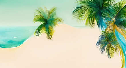 Wall Mural - abstract beach background with sand, sea and palm trees and lots of copy space generative ai illustr