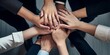 © STUDIO.no.3 - Success of team concept, Top view hands of Business teamwork join hands together in office, Generative AI