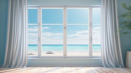 Wall Mural - Beautiful view window for luxury lifestyle design. Natural background. Stock illustration. Summer nature decoration with palm. Travel Design background.