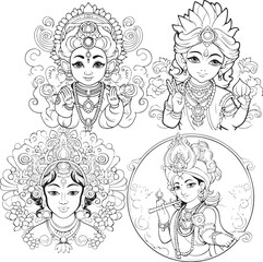 Wall Mural - Hindu god little krishna group images