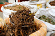 Muskroot, Indian Spikenard (Jatamanshi) Root in a sack at a market. The herb sells for baths or incense. 