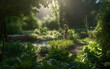 A peaceful and engaging garden scene, featuring a person tending to their vegetable patch. KI generated.