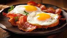 Fried Eggs And Bacon. Generative AI