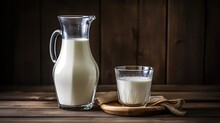 Glass And Pitcher Milk. Generative AI