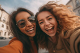 Fototapeta Młodzieżowe - Two friends taking a selfie and making funny faces, Friends, Friendship day Generative AI