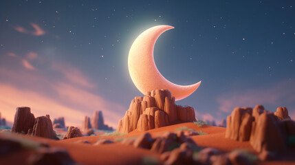 Wall Mural - Crescent moon against a mesmerizing sky islamic background created with generative ai