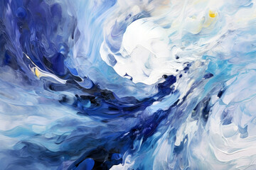 Wall Mural - Blue and white abstract oil painting background. Acrylic colors mixed in water.