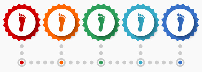 Aufkleber - Human foot print vector icon set, colorful infographic template, set of flat design badge icons in 5 color options