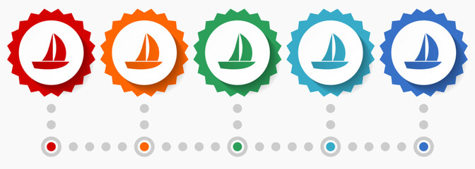 Poster - Yacht vector icon set, colorful infographic template, set of flat design badge icons in 5 color options