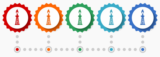Poster - Oil and gas vector icon set, colorful infographic template, set of flat design badge icons in 5 color options