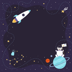 Wall Mural - space travel and cute koala astronaut square banner vector illustration. cartoon happy animal charac
