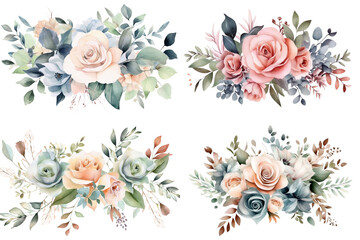 Wall Mural - Watercolor flowers on a white background without shadows for illustration.