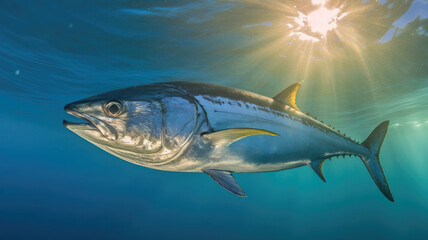 Wall Mural - bonito fish in the ocean in detailed view created with Generative AI technology