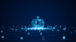 © lersan - Blue digital robot head logo with grid and rotation circle line connection ai technology icon on futuristic abstract background artificial intelligence concepts