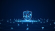 © lersan - Blue digital security shield logo with futuristic technology icon and line connection with circle rotation on abstract background network firewall and authentication system concepts