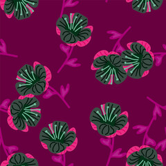 Stylized cute flower seamless pattern in simple style. Abstract floral endless background.