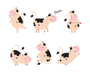 Poster - Cute Little Cow Calf with Hoof and Spotted Coat Vector Set