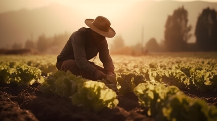 plowing, plantation, farmer, family farming, field, lettuce plantation, plantation, generative ai