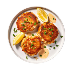 Wall Mural - Delicious Plate of Crab Cakes Isolated on a Transparent Background. Generative AI