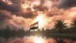 Illustration of Iraq Flag is Waving Against Blue Sky, Generative Ai