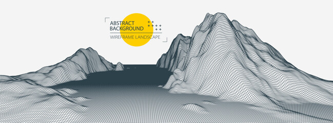 Abstract wireframe mountain background. Modern science or technology art elements. Surface illustration.